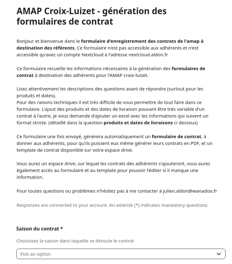 Contrat à destination des référents de l'association.