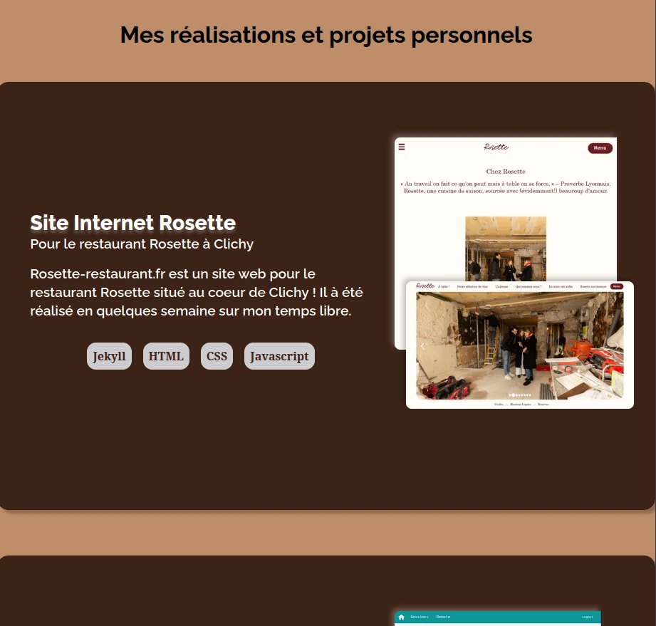 Page principale, les projets sont tous listés sur cette page.